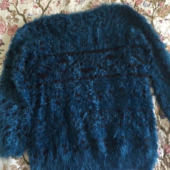 Cookie Monster Style Sweater Royal Electric Blue Size Small Faux fur Super Soft - Picture 4 of 5